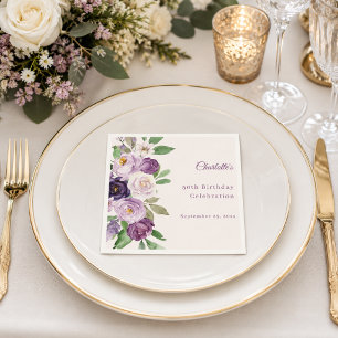 Lila violette rosa Blumen Geburtstag Serviette