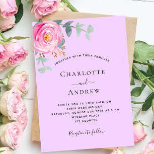 Lila violette Rose Hochzeit Einladung