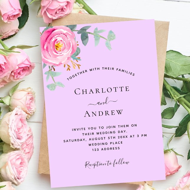 Lila violette Rose Hochzeit Einladung (Von Creator hochgeladen)