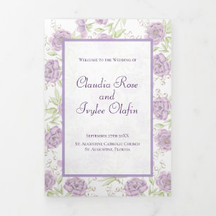 Lila violette Rosen Hochzeitsprogramme Dreifach-gefaltete Programmkarte