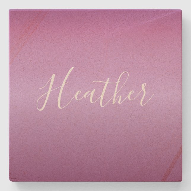 Lila Violette und benutzerdefiniertes weißes Skrip Steinuntersetzer (Vorderseite)