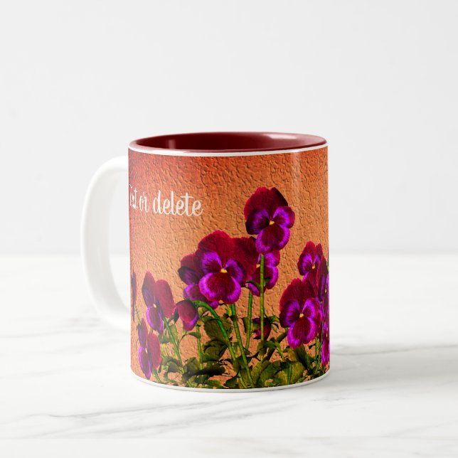 Lila Violetten auf Personalisiertem Papier Zweifarbige Tasse (Vorderseite Links)