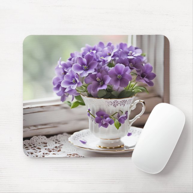 Lila Violetten im alten Teacup Mousepad (Mit Mouse)