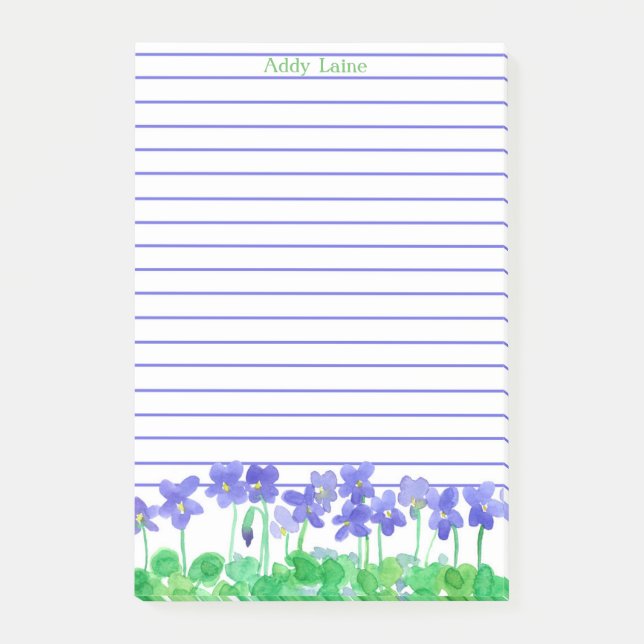 Lila Violetten Wasserfarben Blume Individuelle Nam Post-it Klebezettel (Vorderseite)