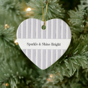 Lila Violetter Funkelnde Glitzer Streifen Weihnach Keramik Ornament