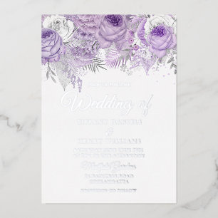 Lila Violetter Glanz Blumenhochzeit Silber Folieneinladung