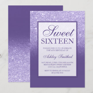 Lila violetter Glitzer eleganter Sweet 16 Einladung