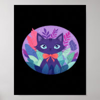 Lila Violetter Katze Digital Kawaii Kunst Aufklebe