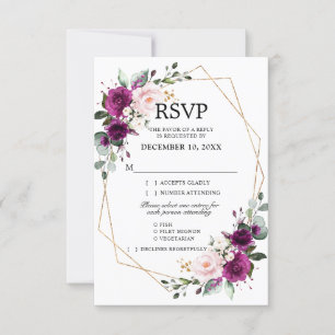 Lila Violetter Pflaumen-Rosa Floral Geometrisch RSVP Karte