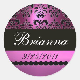 LILA VIOLETTER SCHWARZER DAMAST RUNDER AUFKLEBER