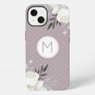 Lila Violetter Tupfen Weiße Rose Blumen-Monogramm iPhone 13 Hülle