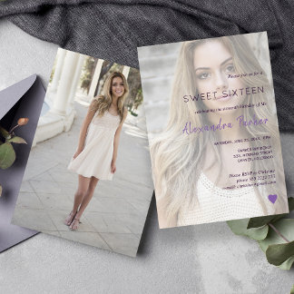 Lila violettes Foto 16 . Geburtstag Einladung