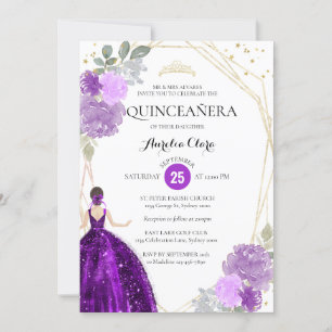 Lila violettes geometrisches FotoQuinceñera Einladung