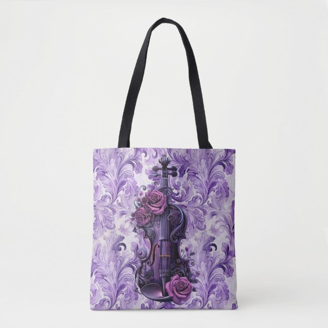 Lila Violine auf Lilac Floral Large Shoulle Tasche (Vorderseite)