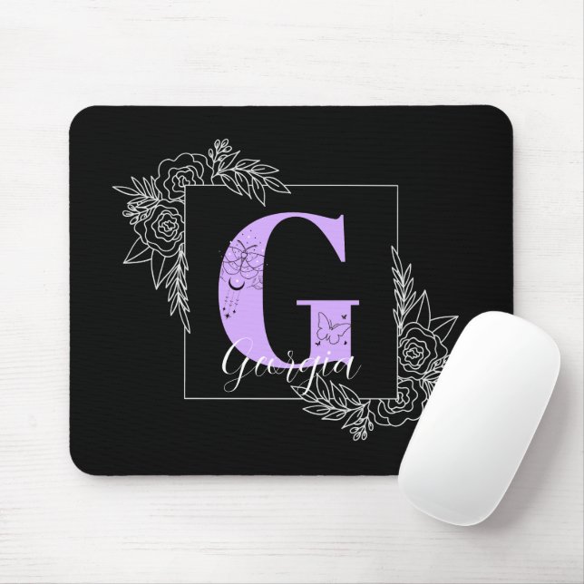 Lila Vollblutschmetterlingsmaske - Letter G Mousepad (Mit Mouse)
