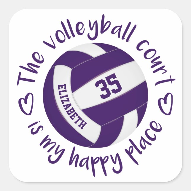 lila Volleyball-Happy Place Girl Typografie Quadratischer Aufkleber (Vorderseite)