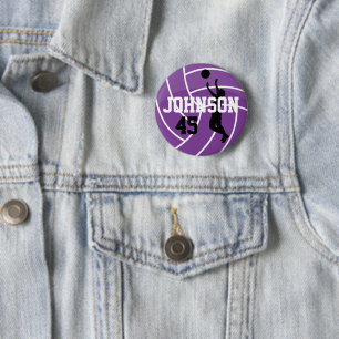 Lila Volleyball mit Silhouette-Spieler Button