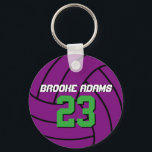 Lila Volleyball-Sportmannschaft Sportler Schlüssel Schlüsselanhänger<br><div class="desc">Ein cooler und farbenfroher Schlüsselanhänger zum Thema Sport als Geschenk für Familien und Freunde. Volleyball Schlüsselanhänger mit personalisiertem Namen und Spielernummer. Ein großartiges Souvenir für Volleyballtrainer,  Kapitän und Spieler. Sie können die Kugelfarbe an die gewollt Farbe anpassen.</div>