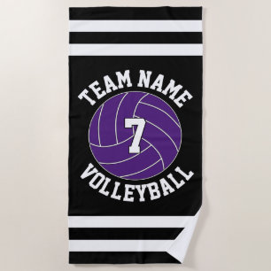 Lila Volleyball-Teamname und Spielernummer Strandtuch
