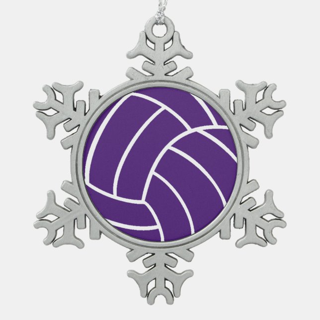 Lila Volleyball-Verzierung Schneeflocken Zinn-Ornament (Vorderseite)