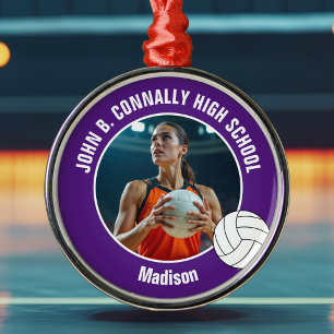 Lila Volleyballspieler-Foto-Weihnachtsgeschenk Ornament Aus Metall