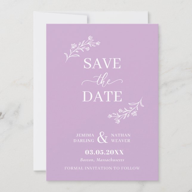 Lila, von Hand Gezeichnet Blumenstrauß Save The Date (Vorderseite)