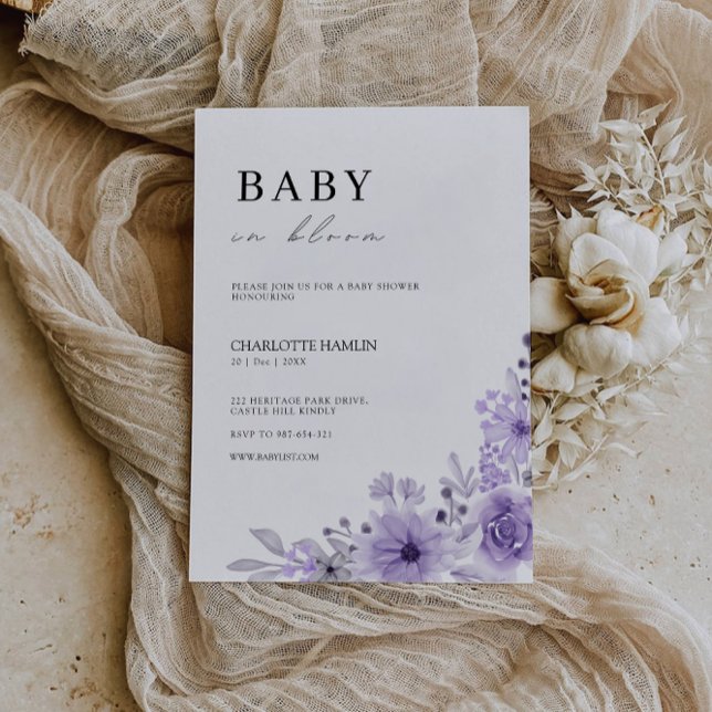 Lila Vorlage für eine Babydusche (Baby Shower Purple Invitation Template)