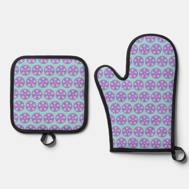 Lila W1 Ofenhandschuh & Topflappen-Set (Vorderseite)
