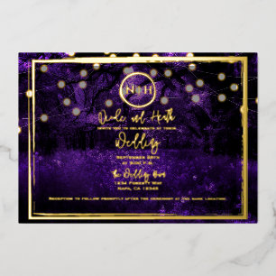 Lila Waldlichter Elegante Hochzeitsfotos Gold Folieneinladung