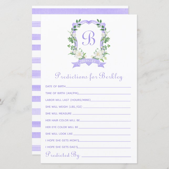 Lila Wappen Baby Vorhersagen (Vorne/Hinten)