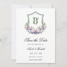 Lila Wappen-Hochzeit mit weißem Wappen Save The Date