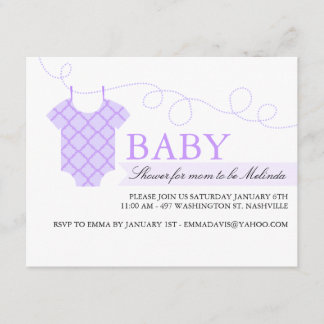 Lila Wäscheleine Moderne Babyparty-Einladung Einladung