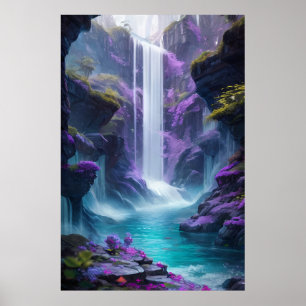 Lila Wasserfall Landschaft im Traum Poster