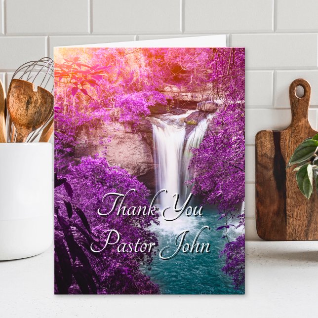 Lila Wasserfall Sonnenaufgang Pastor Aufwertung Dankeskarte (Purple Waterfall Sunrise Pastor Appreciation Thank You Card)