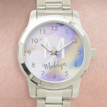 Lila Wasserfarbe Abstrakt Girly Luxe Monogram Armbanduhr<br><div class="desc">Diese abstrakte lila Aquarellfarbe und das goldene Imitat bespritzen den Hintergrund mit Ihren individuellen Details.</div>