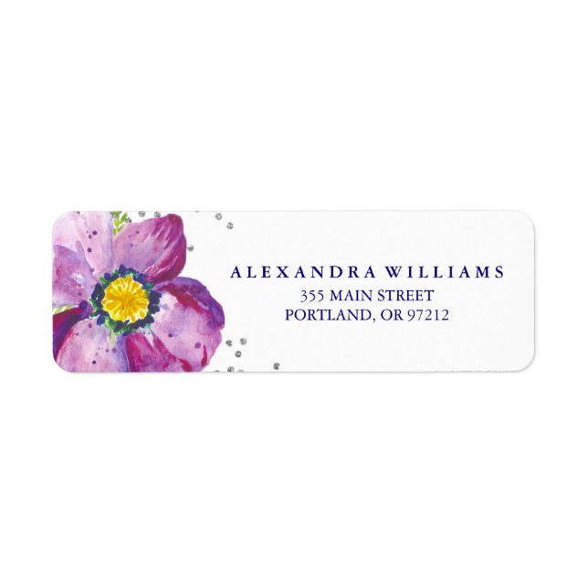 Lila Wasserfarbe Anemone Blume Silver Glitzer (Vorne)