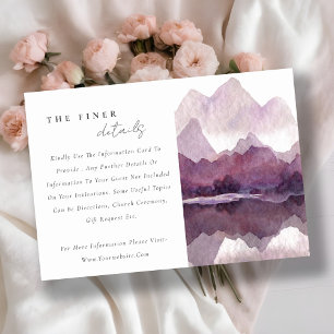 Lila Wasserfarbe Bergsee Hochzeit Details Einladung