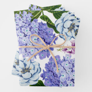 Lila Wasserfarbe, Blau, Rosa Garten Blume Geschenkpapier Set