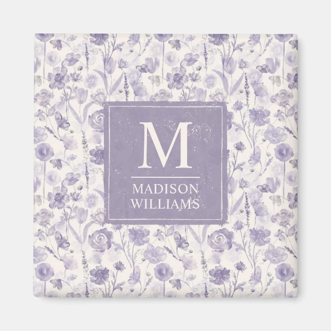 Lila Wasserfarbe Blumen Blumen Muster Magnet (Vorne)