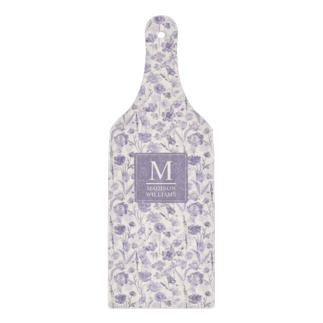 Lila Wasserfarbe Blumen Blumen Muster Schneidebrett (Vorderseite)