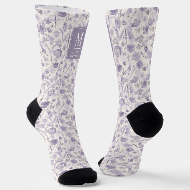 Lila Wasserfarbe Blumen Blumen Muster Socken (Gewinkelt)