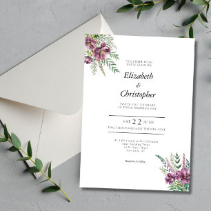 Lila Wasserfarbe Blumenmotiv Moderne Hochzeit Einladung