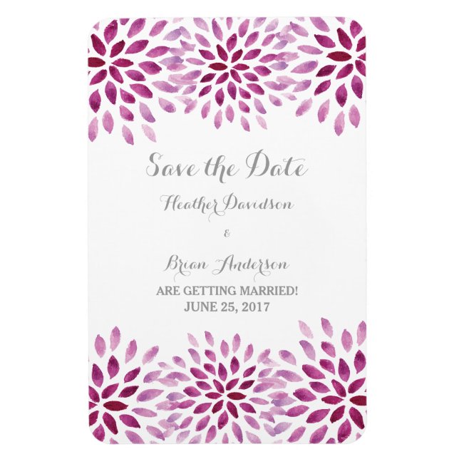 Lila Wasserfarbe Chrysanthemum Save the Date Magnet (Vertikal)