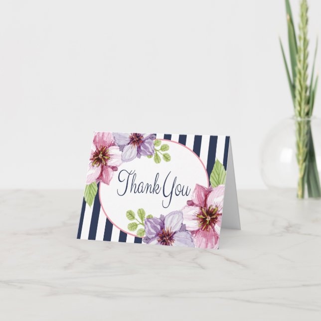 Lila Wasserfarbe Flora Danke Blue Stripes (Vorderseite)