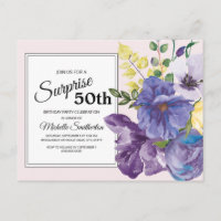 Lila Wasserfarbe Floral am 50. Geburtstag in Pink