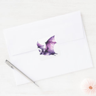 Lila Wasserfarbe für das Flying Bat Quadratischer Aufkleber