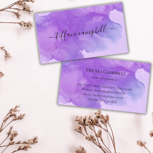 Lila Wasserfarbe-Haare-Make-up-Schönheitsgeschäft Visitenkarte