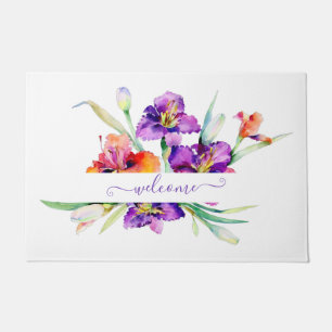 Lila Wasserfarbe Iris personalisiert Fußmatte