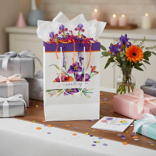 Lila Wasserfarbe Iris personalisiert  Mittlere Geschenktüte