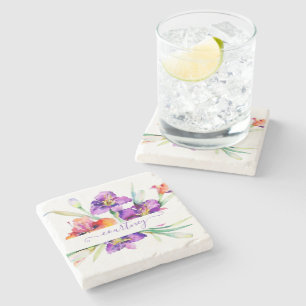 Lila Wasserfarbe Iris personalisiert Steinuntersetzer